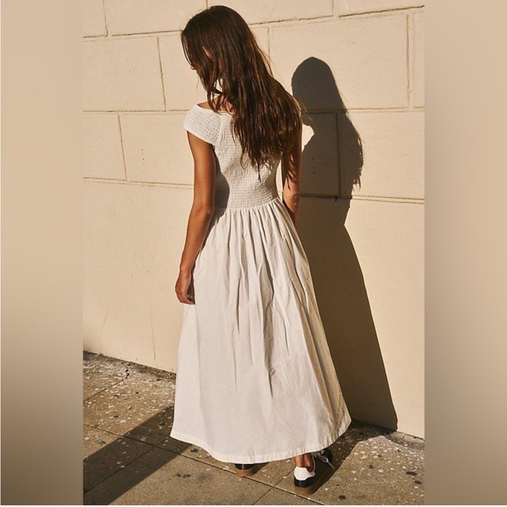 NWT Free People Smocked Ceci Midi Dress White M - Picture 2 of 7